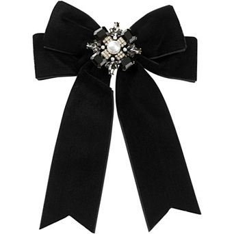 Women's Elegant Velvet Pre-Tied Bow Tie, Imitation Pearl Rhinestone Bow Brooch for Wedding Party