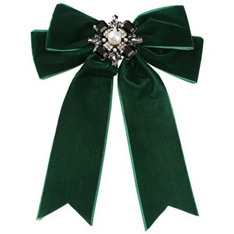 Women's Elegant Velvet Pre-Tied Bow Tie, Imitation Pearl Rhinestone Bow Brooch for Wedding Party