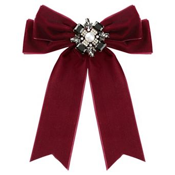 Women's Elegant Velvet Pre-Tied Bow Tie, Imitation Pearl Rhinestone Bow Brooch for Wedding Party