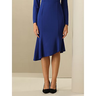Women's Fishtails Dress with Belted Round Neck 3/4 Sleeve Formal Dress