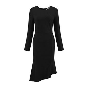Women's Fishtails Dress with Belted Round Neck 3/4 Sleeve Formal Dress