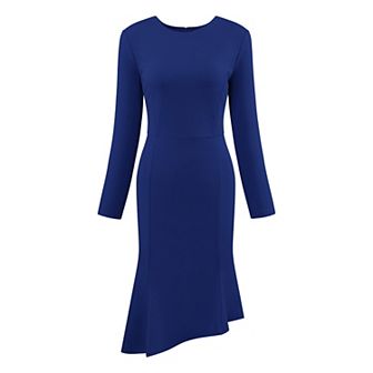 Women's Fishtails Dress with Belted Round Neck 3/4 Sleeve Formal Dress