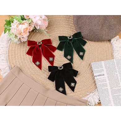 Women's Velvet Bow Brooch Alloy Rhinestone Pin Bow Tie 1 Pcs
