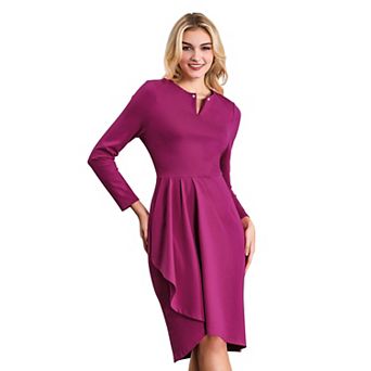 Women's Faux Wrap Ruffle Dress V Neck Pleated Front Wear to Work Pencil Dresses