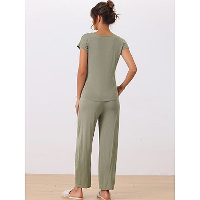Womens Short Sleeve Modal Casual Set Pajama 2 Piece Loungewear Long Pants Sweatsuit