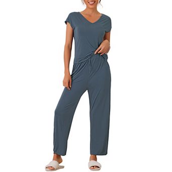 Womens Short Sleeve Modal Casual Set Pajama 2 pc Loungewear Long Pants Sweatsuit