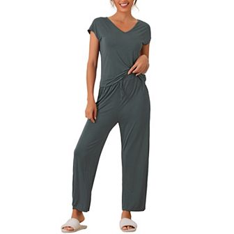 Womens Short Sleeve Modal Casual Set Pajama 2 pc Loungewear Long Pants Sweatsuit