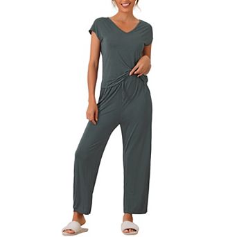 Womens Short Sleeve Modal Casual Set Pajama 2 pc Loungewear Long Pants Sweatsuit