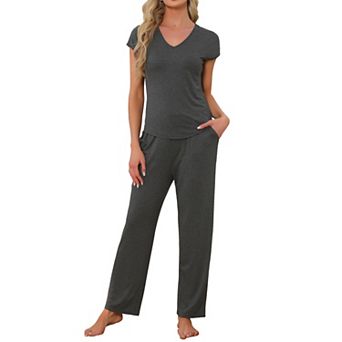 Womens Short Sleeve Modal Casual Set Pajama 2 pc Loungewear Long Pants Sweatsuit