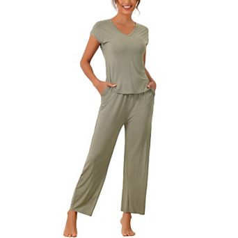 Womens Short Sleeve Modal Casual Set Pajama 2 pc Loungewear Long Pants Sweatsuit