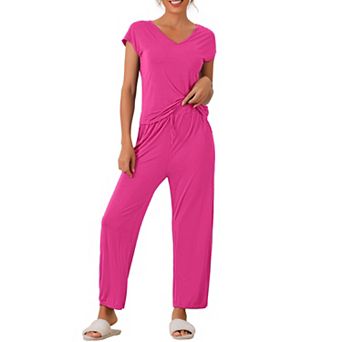 Womens Short Sleeve Modal Casual Set Pajama 2 pc Loungewear Long Pants Sweatsuit