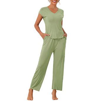 Womens Short Sleeve Modal Casual Set Pajama 2 pc Loungewear Long Pants Sweatsuit