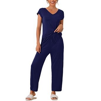 Womens Short Sleeve Modal Casual Set Pajama 2 pc Loungewear Long Pants Sweatsuit