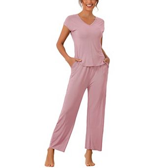 Womens Short Sleeve Modal Casual Set Pajama 2 pc Loungewear Long Pants Sweatsuit