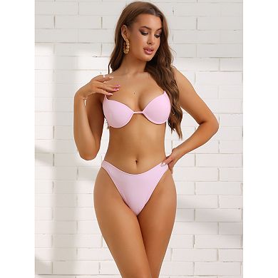 Women's Underwire Halter Bikini Sets 3 Piece Swimsuit Drawstring Beach Skirt