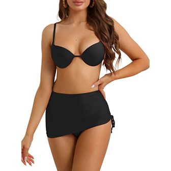 Women's Underwire Halter Bikini Sets 3 pc Swimsuit Drawstring Beach Skirt