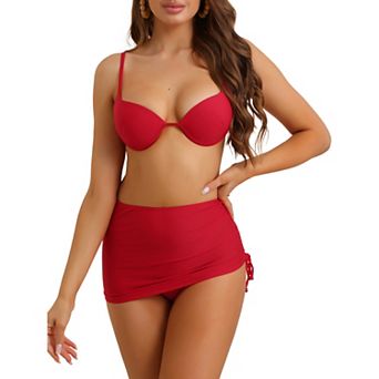 Women's Underwire Halter Bikini Sets 3 pc Swimsuit Drawstring Beach Skirt