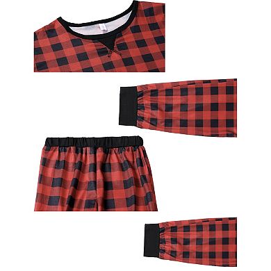 Christmas Pajama Set Plaid Print Long Sleeve Top Matching Pants for Children