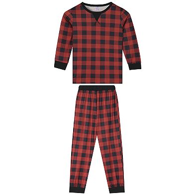 Christmas Pajama Set Plaid Print Long Sleeve Top Matching Pants for Children