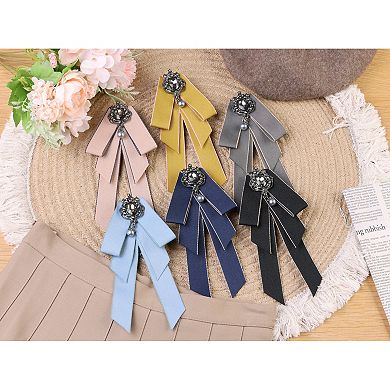 Women's Ribbon Brooch Necktie Rhinestone Bow Ties for Elegant Chic