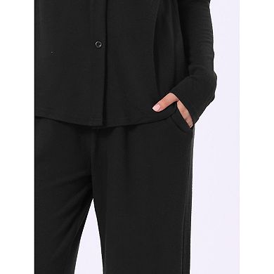 Womens Loungewear Pjs Short Sleeve Button Down Tops with Pants Sleepwear Pajamas Sets