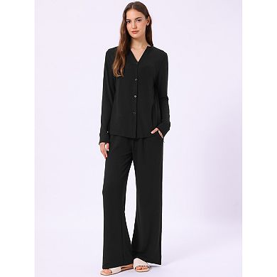 Womens Loungewear Pjs Short Sleeve Button Down Tops with Pants Sleepwear Pajamas Sets