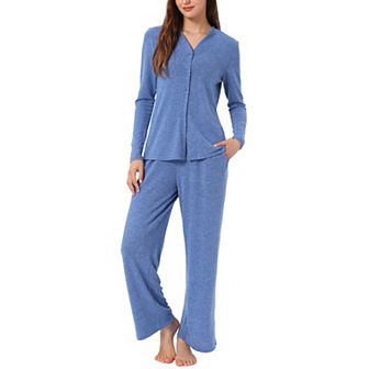Womens Loungewear Pjs Short Sleeve Button Down Tops with Pants Sleepwear Pajamas Sets