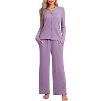 Womens Loungewear Pajamas Set Short Sleeve Button Down Tops with Pants Sleepwear Pajamas Sets