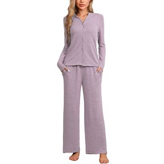 Womens Loungewear Pjs Short Sleeve Button Down Tops with Pants Sleepwear Pajamas Sets