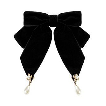 Women's Retro Velvet Ribbon Bow Tie Brooch Necktie Pre-Tied Big Bowknot Brooch Pin
