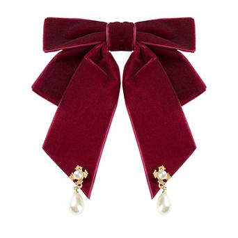 Women's Retro Velvet Ribbon Bow Tie Brooch Necktie Pre-Tied Big Bowknot Brooch Pin