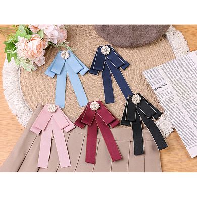 Women's Ribbon Bow Brooch Rhinestone Bowknot Pre-Tied Bow Ties for Wedding Party