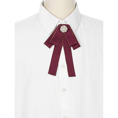 Women's Ribbon Bow Brooch Rhinestone Bowknot Pre-Tied Bow Ties for Wedding Party