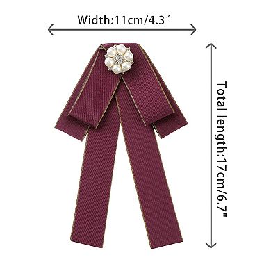 Women's Ribbon Bow Brooch Rhinestone Bowknot Pre-Tied Bow Ties for Wedding Party