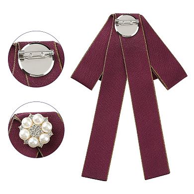 Women's Ribbon Bow Brooch Rhinestone Bowknot Pre-Tied Bow Ties for Wedding Party