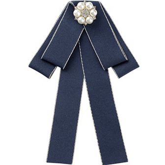 Women's Ribbon Bow Brooch Rhinestone Bowknot Pre-Tied Bow Ties for Wedding Party