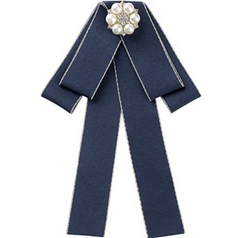 Women's Ribbon Bow Brooch Rhinestone Bowknot Pre-Tied Bow Ties for Wedding Party