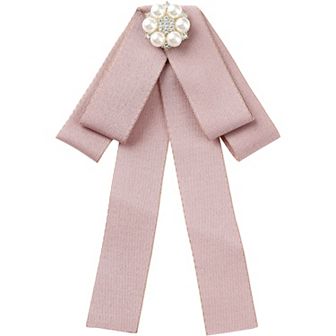 Women's Ribbon Bow Brooch Rhinestone Bowknot Pre-Tied Bow Ties for Wedding Party