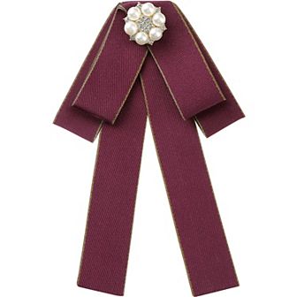 Women's Ribbon Bow Brooch Rhinestone Bowknot Pre-Tied Bow Ties for Wedding Party