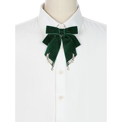 Women's Ribbon Bow Ties Velvet Solid Color Rhinestone Wings Bow Brooch for Party Wedding