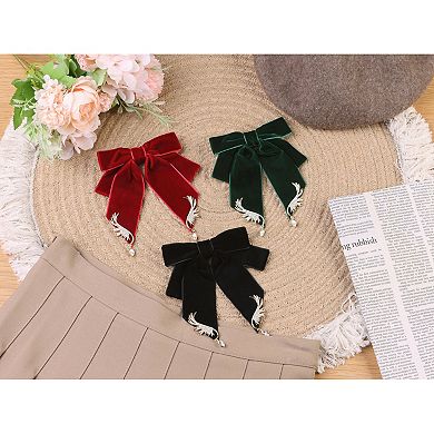 Women's Ribbon Bow Ties Velvet Solid Color Rhinestone Wings Bow Brooch for Party Wedding
