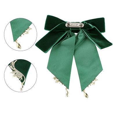 Women's Ribbon Bow Ties Velvet Solid Color Rhinestone Wings Bow Brooch for Party Wedding