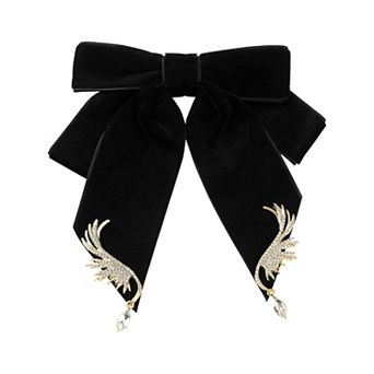 Women's Ribbon Bow Ties Velvet Solid Color Rhinestone Wings Bow Brooch for Party Wedding