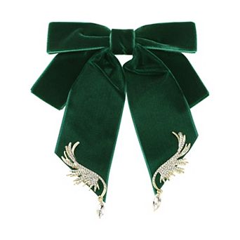 Women's Ribbon Bow Ties Velvet Solid Color Rhinestone Wings Bow Brooch for Party Wedding