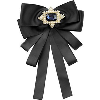 Women's Big Bow Tie Vintage Rhinestone Ribbon Solid Color Bow Brooch
