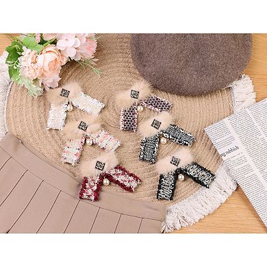 Women's Brooch Bowknot Multicolored Braided Tweed Ribbon Furry Bow Ties