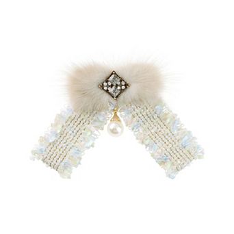 Women's Brooch Bowknot Multicolored Braided Tweed Ribbon Furry Bow Ties