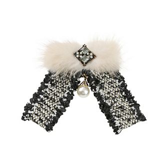 Women's Brooch Bowknot Multicolored Braided Tweed Ribbon Furry Bow Ties