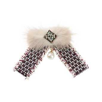 Women's Brooch Bowknot Multicolored Braided Tweed Ribbon Furry Bow Ties