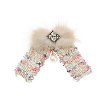 Women's Brooch Bowknot Multicolored Braided Tweed Ribbon Furry Bow Ties